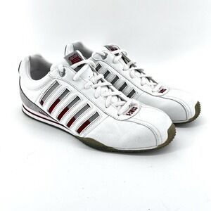 Tenniscore Sneakers Mens 12 White Red Gray Retro Track Casual Shoes Y2K Vibes